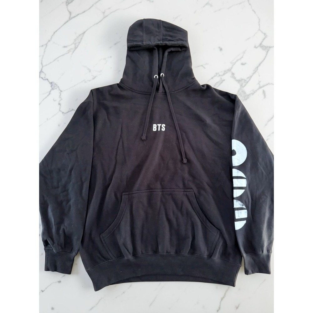 BTS Official Merchandise Black Graphic Sleeve Hoodie Pullover Mens Medium NEW